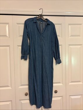 Maternity Long Button-Front Maxi Dress - Blue Old Navy